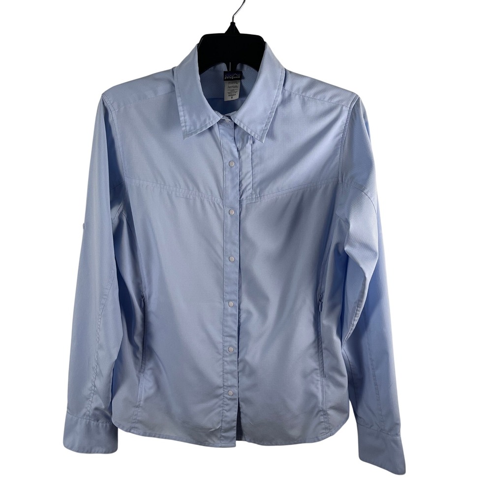 Patagonia Women Long Sleeve Sol Patrol Shirt Light Blue 8 Outdoor Gorpcore UPF
